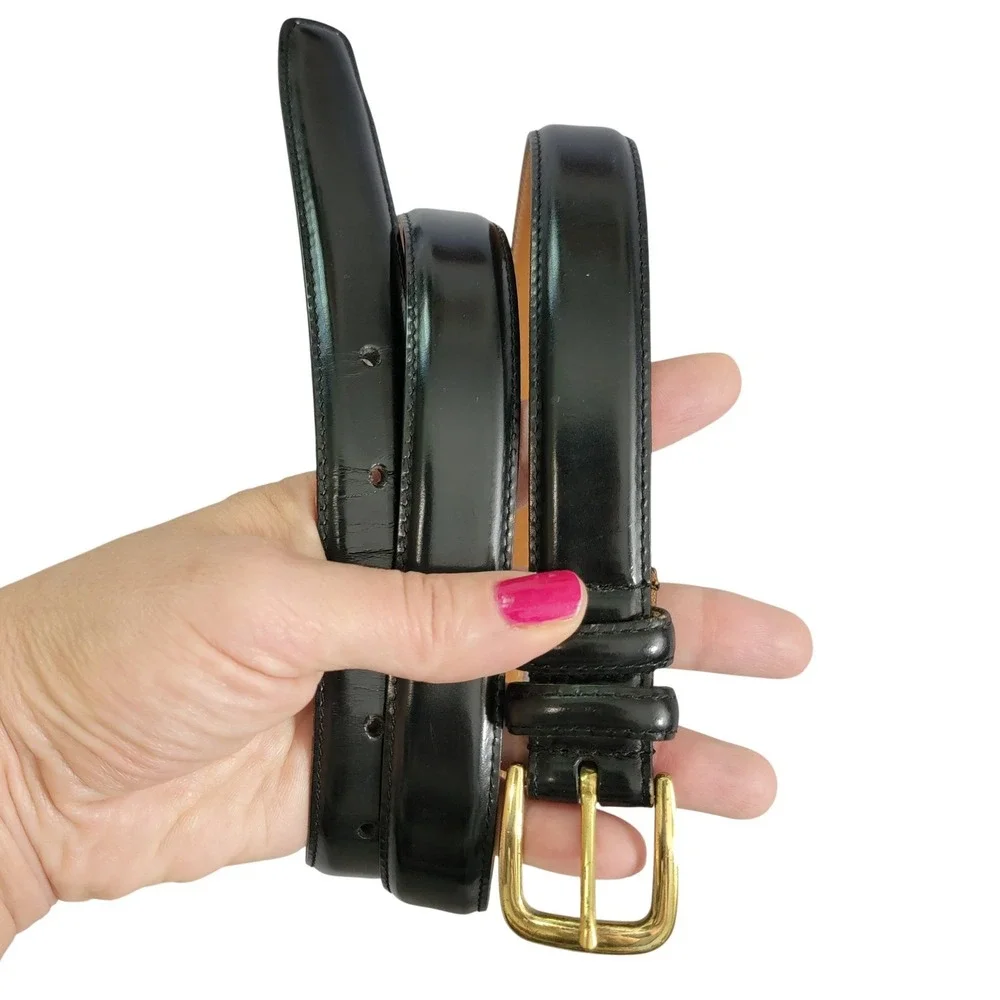 Black Burnished Cowhide Glove Leather Lined Dress Belt Solid Brass Buckle Sz 40